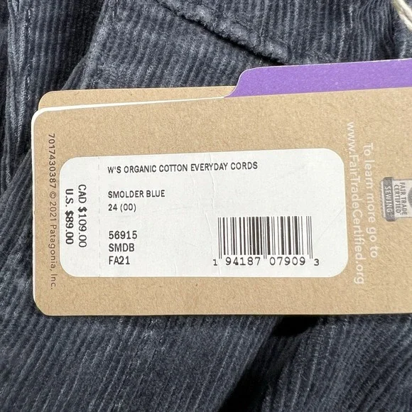Patagonia Women's 24 Organic‎ Cotton Everyday Cords 'Slim Fit' Smolder Blue NWT - Picture 2 of 11